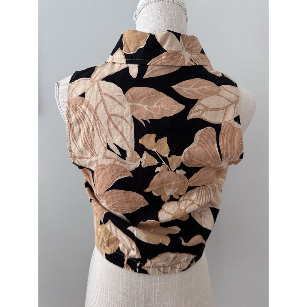 NWT Rachel Zoe Blue and Tan Floral Sleeveless Tie Blouse Linen Rayon Blend Sz XS - Picture 3 of 7
